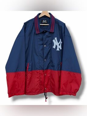 Vintage 90s New York Yankees Mirage Windbreaker Coach Jacket Size XXL Blue/Red